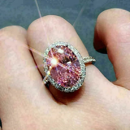 Pink Cubic Zirconia Ring Suitable for Women's Engagement Wedding Luxury Accessories Sparkling Silver Fashion Jewelry Good Vibrations