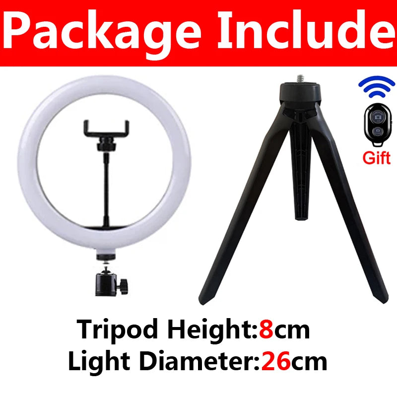 26cm LED Selfie Ring Lamp Photographic Selfie Ring Lighting USB Remote Fill light For Tiktok Video Live with Phone Holder Tripod Good Vibrations Adult Super Store