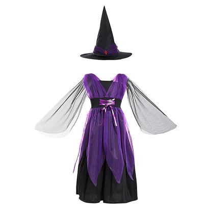 Halloween Costume for Girls Witch Vampire Carnival Party Dress Up Trappings Kids Cosplay Clothes Purple Bat Suit Holiday Gifts Good Vibrations