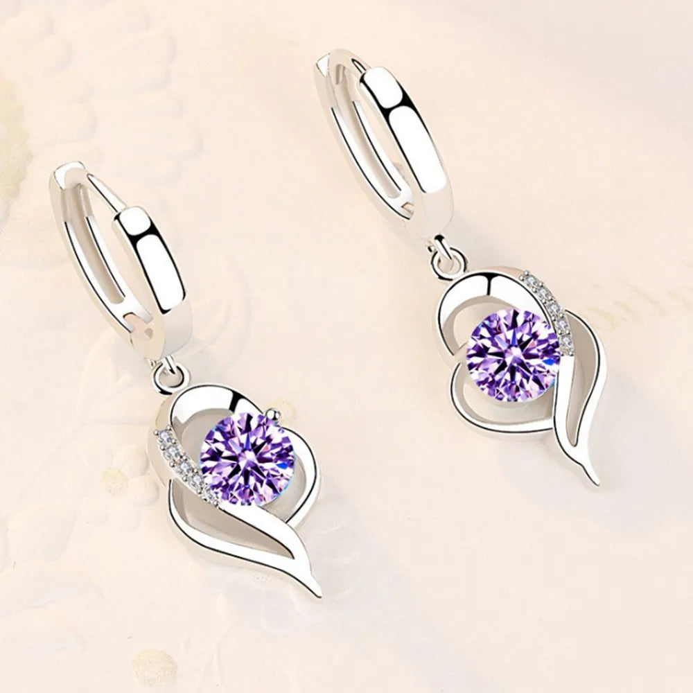 925 Sterling Silver New Woman Fashion Jewelry High Quality Blue Pink White Purple Crystal Zircon Hot Selling Earrings Good Vibrations