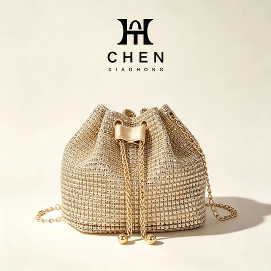 Women's Crossbody Bag with Embellished Cord Strass, Multifunctional Bucket Bag Formal Daily Use Good Vibrations