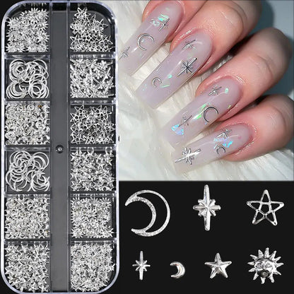 12Grid 3D Gold Ocean Rivet Nail Charms Mixed Seahorsea/Starfish /Conch Pearl/Mini Caviar Beads/Rhinestone Nail Jewery Decoration Good Vibrations