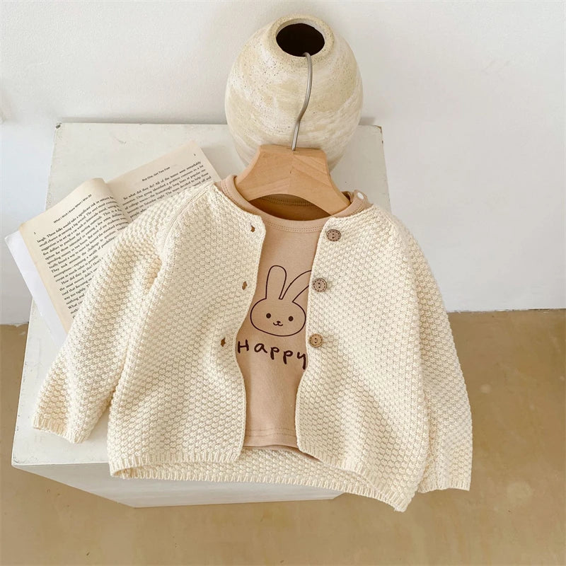 Toddler Baby Girls Knitted Cardigan Clothes for Spring Autumn Solid O-Neck Kids Knitwear Sweater Coat - Good Vibrations