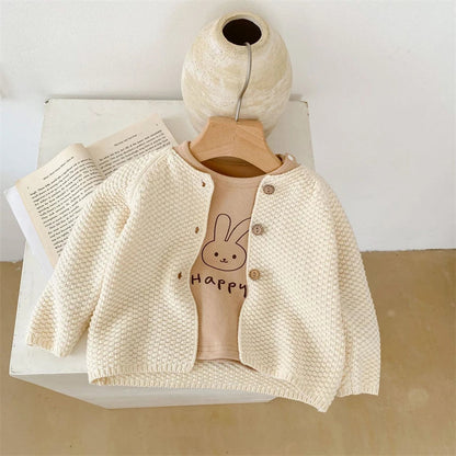 Toddler Baby Girls Knitted Cardigan Clothes for Spring Autumn Solid O-Neck Kids Knitwear Sweater Coat Good Vibrations
