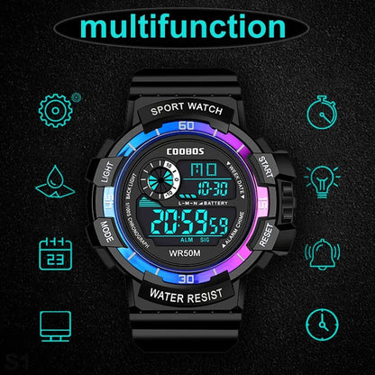 Fashion Sport LED Electronic Watches For Men Luxury Waterproof Luminous Military Watch Man Multifunction Colorful Digital Clock Good Vibrations