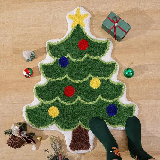 Christmas Tree Shape Floor Mat Anti Slip Entrance Door Bedroom Bath Toilet Mat Carpet 2025 New Year Gift Navidad Home Decoration Good Vibrations