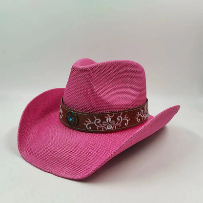 hats straw cowgirl western hat  mexican hat  retro curling hat western cowboy hat outdoor riding hat travel sports hat Good Vibrations