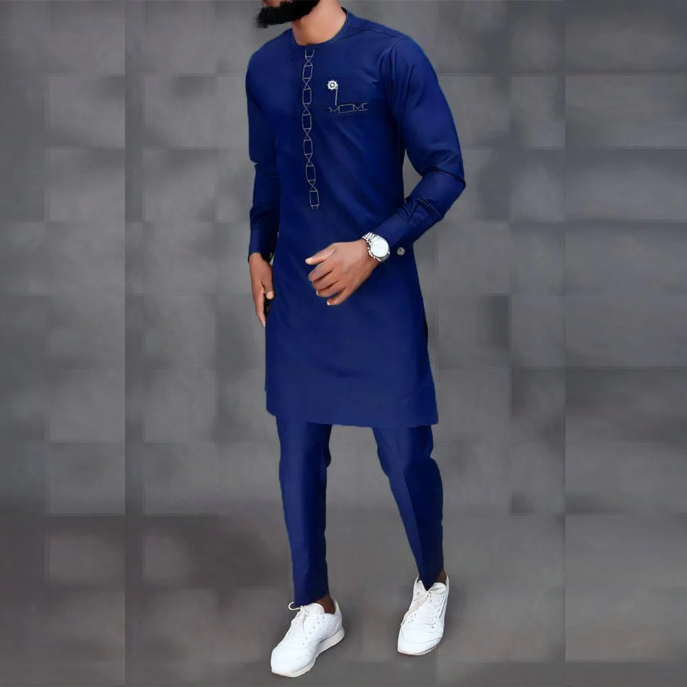 New Dashiki Luxury Full Set Men's Set Round Neck Embroidered Men's Set African Traditional Two Piece Set Men's Full Set Suit Good Vibrations