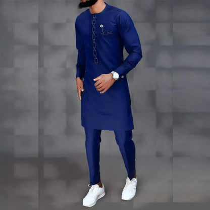New Dashiki Luxury Full Set Men's Set Round Neck Embroidered Men's Set African Traditional Two Piece Set Men's Full Set Suit Good Vibrations