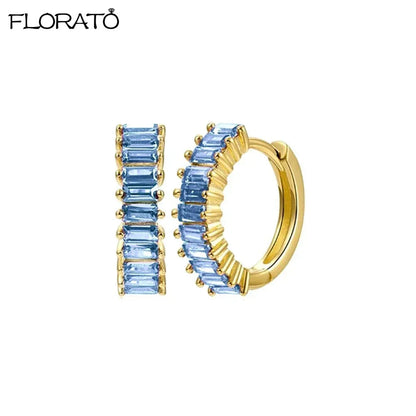 925 Sterling Silver Needle Summer Blue Earrings Trend 18K Gold Hoop Earrings for Women Fashion Puncture Jewelry Ear Accessories Good Vibrations