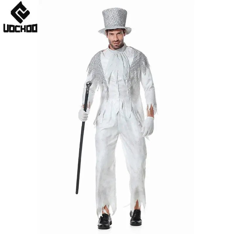 Halloween Magician Cosplay Costume Halloween Men Suit Vintage White Gentleman Dress Up Stage Performance Carnival Clothing Good Vibrations