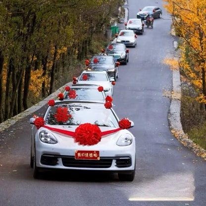 Large Wedding Car Front Decor Full Set Romantic Floral Ball Flower Arrangement Ribbon Bows Bridal Main Car Decor Good Vibrations