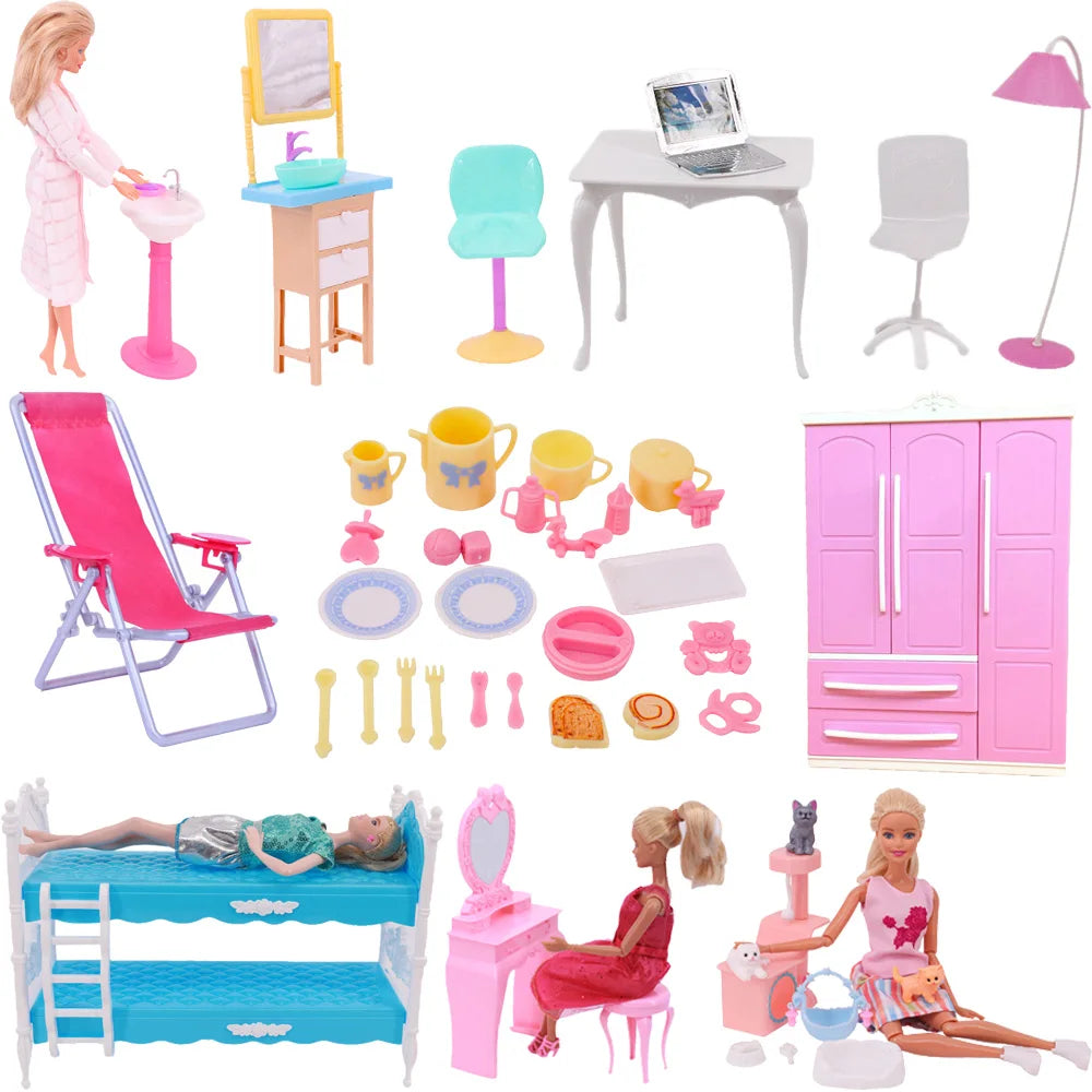 Doll House Furniture Bed Table Chair For 11.8inch 30cm Doll Plastics Cleaning Tools Accessories Mini Furniture Model Gifts Toys Good Vibrations