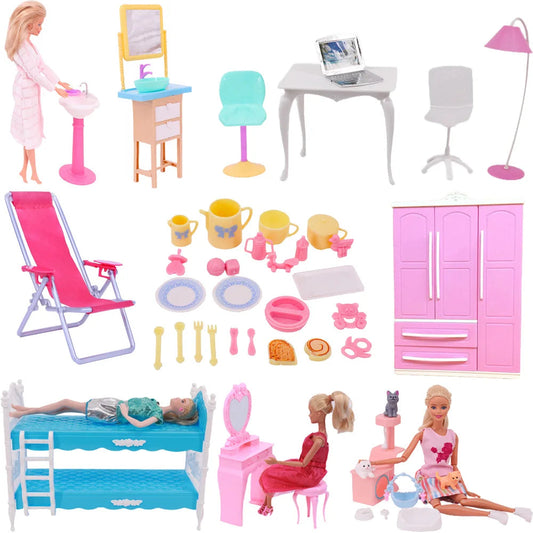 Doll House Furniture Bed Table Chair For 11.8inch 30cm Doll Plastics Cleaning Tools Accessories Mini Furniture Model Gifts Toys Good Vibrations