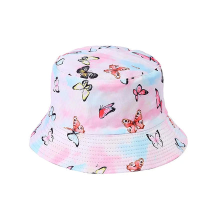 Butterfly Bucket Hat Spring Summer Hats For Women Outdoor Sun Protection Sunshade Sweet Cute Double sided Fisherman Cap Sunhat Good Vibrations