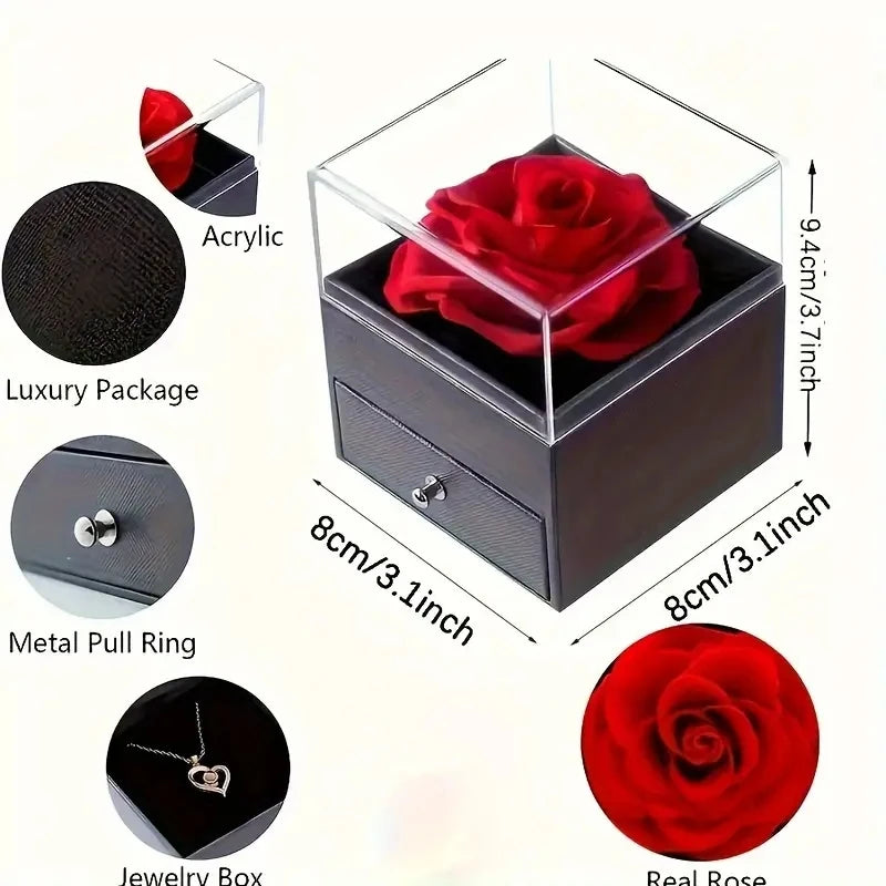New Hot Selling Valentine's Day Gift Ocean Heart Love Necklace with Eternal Rose Jewelry Box For Girl Mother's Day Gifts Good Vibrations