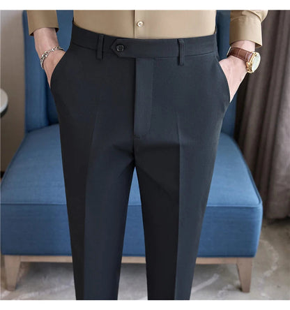 Men Suit Pants 2025 Elastic Slim Fit Formal Dress Pants Solid Casual White Trousers Pantalon Homme Wedding Party Men Clothing Good Vibrations