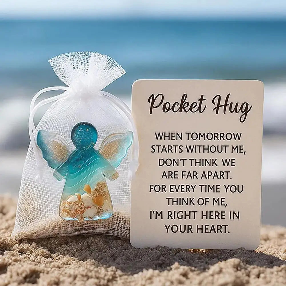 1-3Pcs New With Card Angel Pocket Hug Gifts  Sentimental Encouragement Mini Resin Angel Hug Card Cute Pocket Hug Birthday Gift Good Vibrations