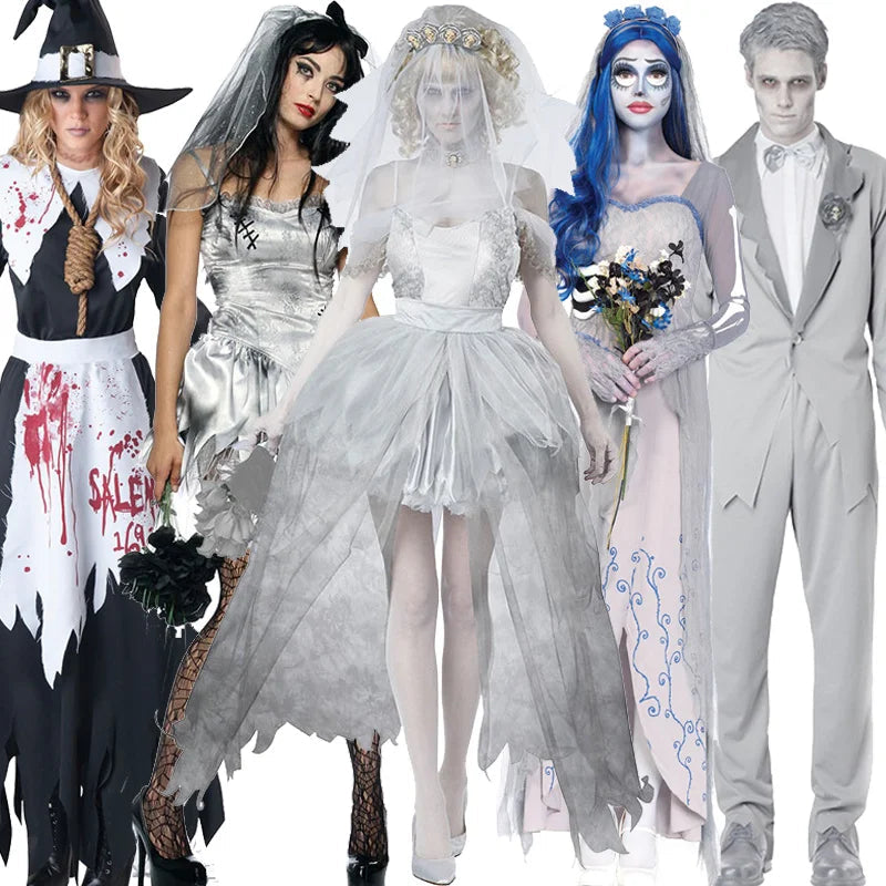 Women Halloween Vampire couple uniform Purim Cosplay Costumes men Horror Ghost Dead Zombie Corpse Bride costume Dress adult Good Vibrations