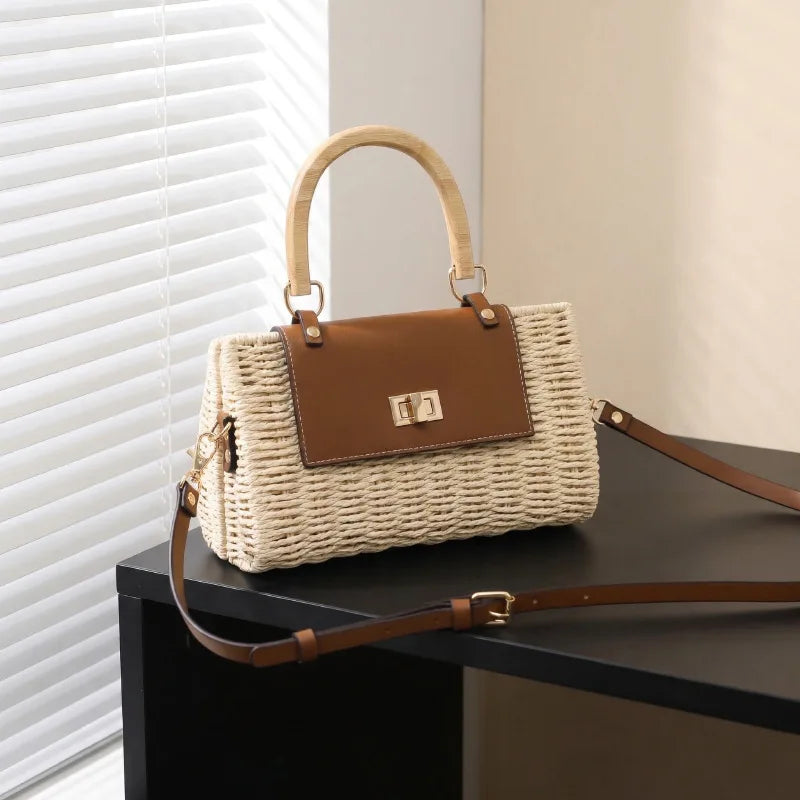 Women's Shoulder Bag Casual Boho Woven Straw Crossbody Bag Lightweight Handmade Summer Beach Vacation Resort Good Vibrations