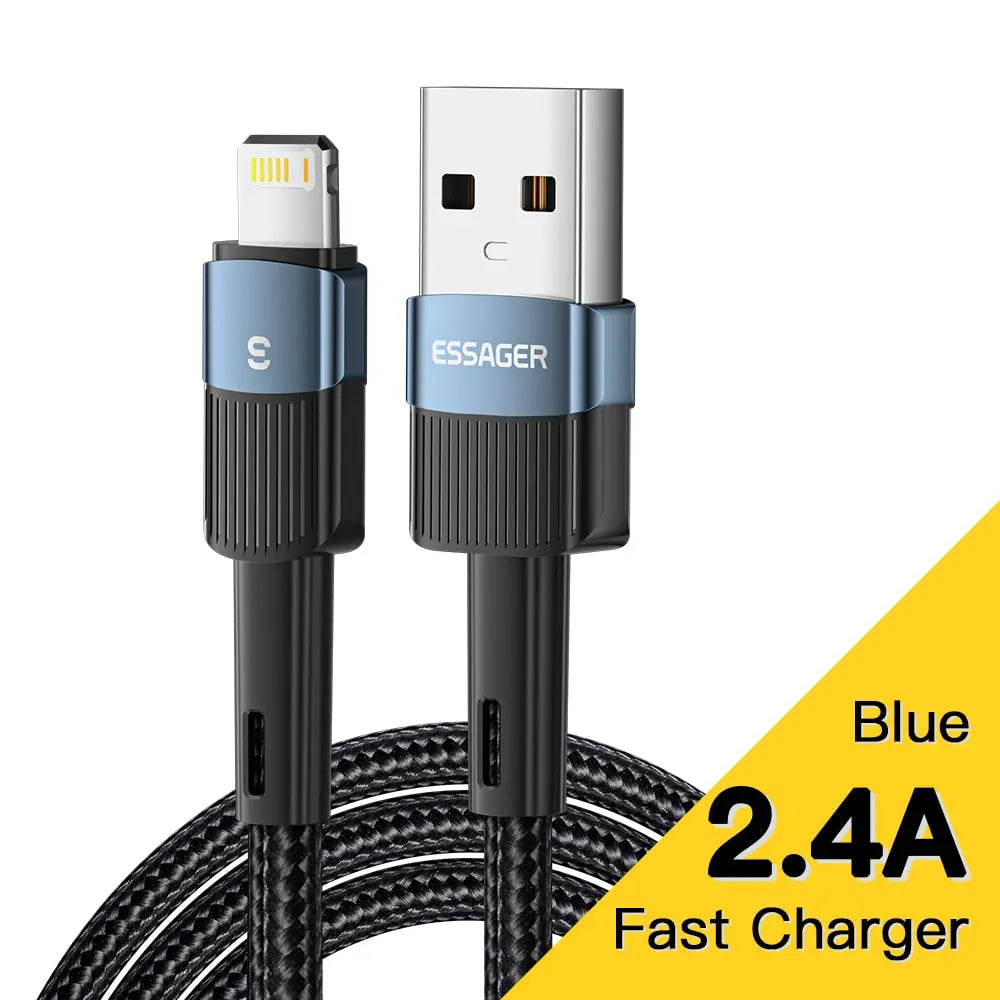 Essager Fast Charging For iPhone Usb Cable 11 12 13 Pro Max Mini Xs Xr X SE 8 7 6 Plus 6s 5 5s 2.4A Wire For iPhone Charger Cord Good Vibrations