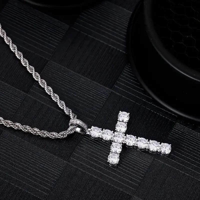 Huitan 60Cm Twisted Chain Long Necklace for Women/Men Fashion Luxury Cubic Zirconia Cross Pendant Necklace Gift Love Accessories Good Vibrations