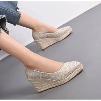 Fashion High Heels Women Wedges Shoes Elegant Ladies Party Shoes Brand Women Pumps Retro Woman Wedge Heel 8cm A3800 Good Vibrations