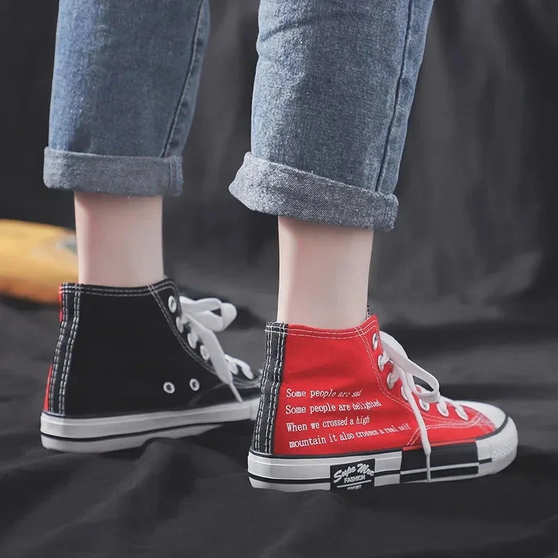 High Top Shoes Women Plus Size 270 mm Designer Sneakers 2020 Fashion High Top Sneakers Autumn Women's Canvas Shoes Good Vibrations