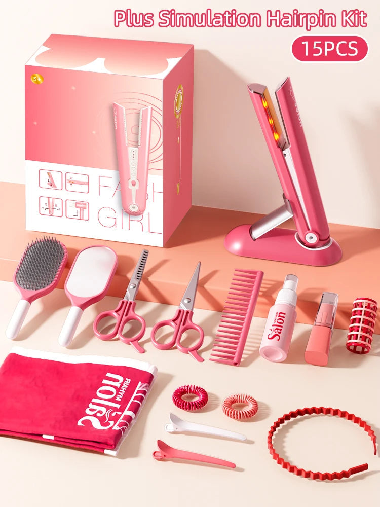 Kids Make Up Toys Simulation Haircut Kit Children's Hair dryer Role Playing Game Educational Toys For Girls Pretend Play Gifts Good Vibrations