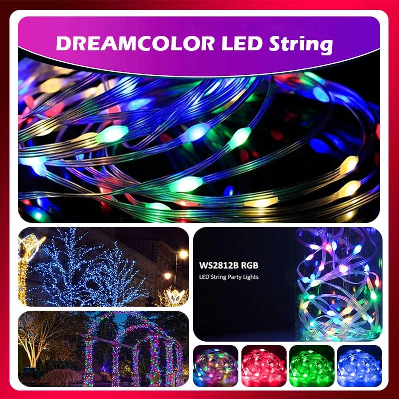 Christmas Tree Lights Outdoor Indoor, 100LED 10M WS2812B RGBIC Lights, String Lights IP65 Waterproof Bluetooth Fairy LED String Good Vibrations