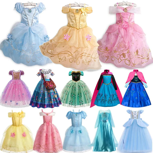 Disney Kids Princess Costume Elsa Anna Halloween Dress Girl Jasmine Moana Dinner Dress Rapunzel Mermaid Pageant Disguise 3-10Y Good Vibrations
