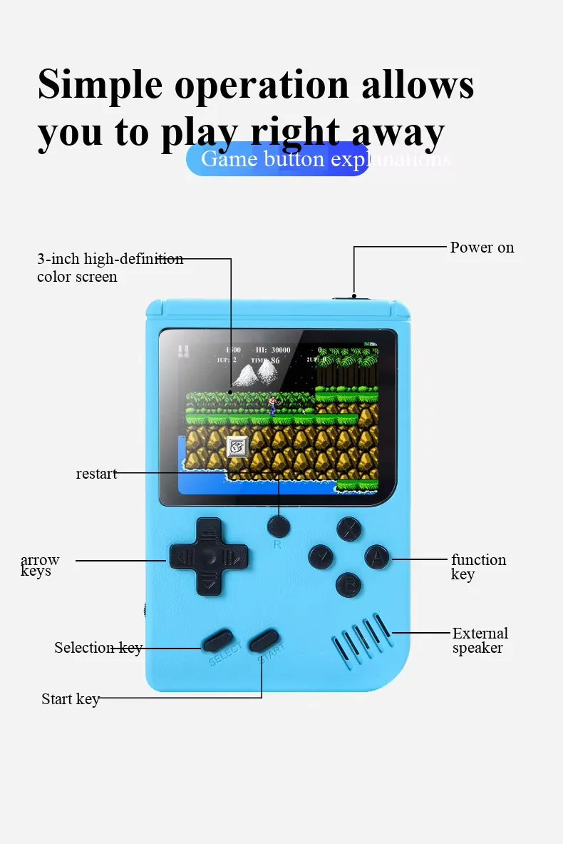 Retro Handheld Games Console Built-in 500 Video Games Portable Gaming Player with 3.0 Inch IPS Screen and Rechargeable Battery Good Vibrations