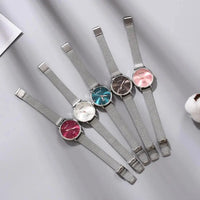 Watches For Women Luxury Silver Popular Pink Dial Flowers Metal Ladies Bracelet Quartz Clock Ladies Wrist Watch New Clock Good Vibrations