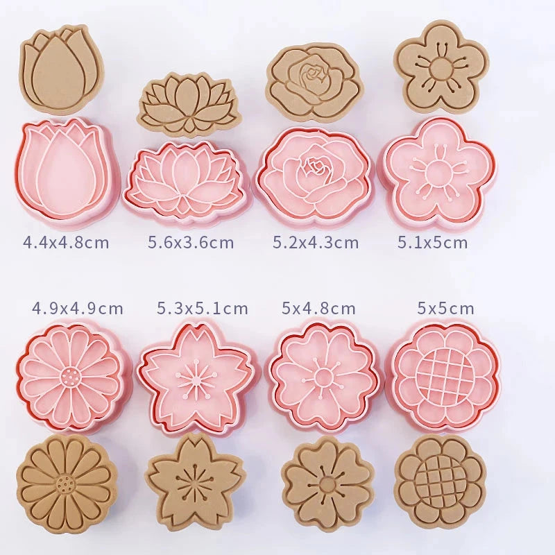 8 Pcs/set Cookie Cutters Plastic 3D Cute Cartoon Pressable Biscuit Mold Cookie Stamp Kitchen Baking Pastry Bakeware Good Vibrations