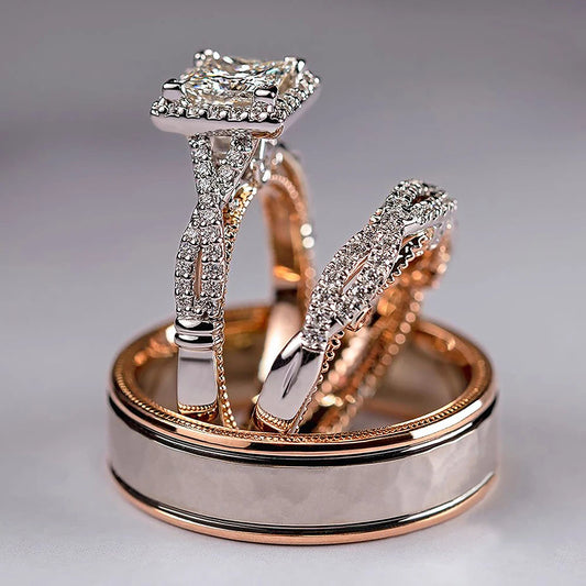 Charm Couple Rings Men Stainless Steel  Rhinestones Zircon Women Wedding Band  Set Valentine Day Jewelry Good Vibrations