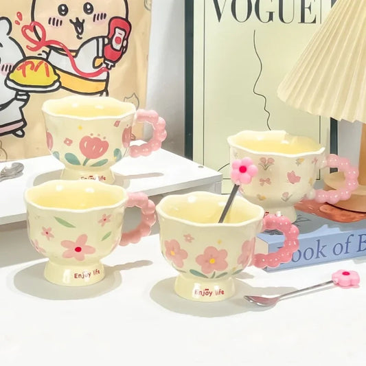 Coffee Cup Mugs Coffee Cups Creative Flower Designed Mug Household Ceramic Cup High Quality and Value Water Cup as Souvenir Gift Good Vibrations