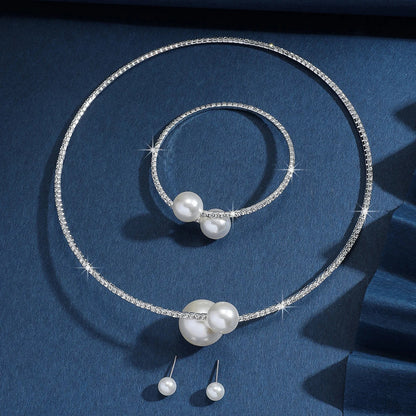 4pcs Women's Jewelry Set Pearl Set Diamond Necklace Bracelet Earrings Set Gorgeous Jewelry-5042 Good Vibrations