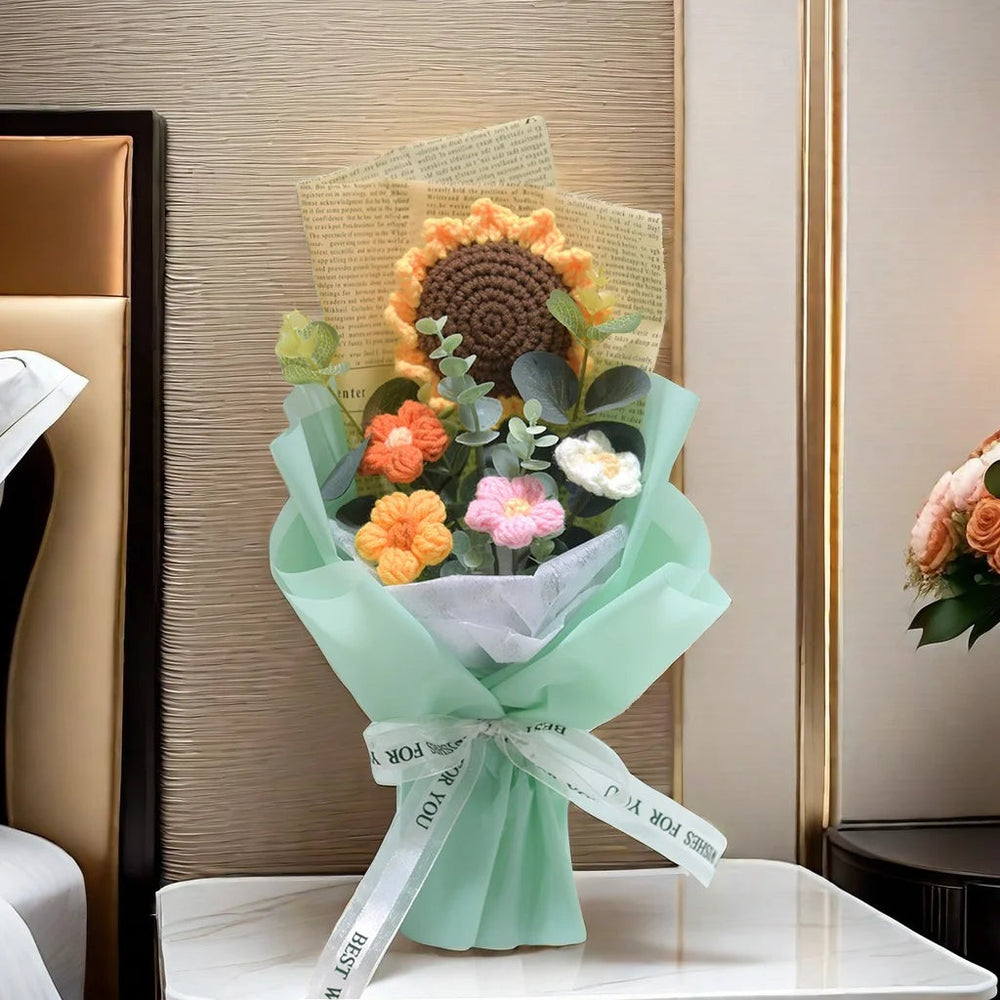 1pc Crochet Bouquet, Efun Handmade Sunflower Daisy Bouquet Valentine's Day Anniversary Wedding Mothers Day Birthday Gift Good Vibrations