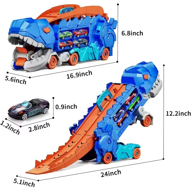 Transport Dinosaur Truck with Foldable into Standing Transforms Sliding Race Track T-rex Best Birthday Gifts Toys Boys And Girls Good Vibrations
