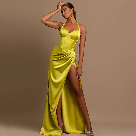 Thinyfull Sexy Prom Evening Dresses Halter Neck Party Prom Dress High Split Floor Length Mermaid Cocktail Prom Gowns Customized Good Vibrations