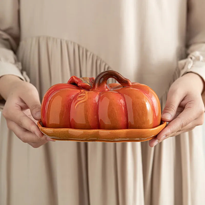 1PCS Pumpkin Ceramic Dinner Plate for Fruit Cake Snack Serving Kitchen Table Restaurant Use Ceramic Material Good Vibrations