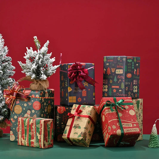 Christmas Gift Wrapping Paper Flower Bouquet Packing Kraft Paper DIY Crafts Paper Christmas New Year Party Packaging Decoration Good Vibrations