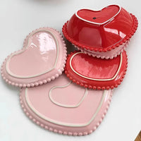 Creative Pink Bead Dots Ceramic Heart Dinner Plate Tableware Home Dessert Cake Plate Porcelain Salad Plate Kitchen Utensils New Good Vibrations