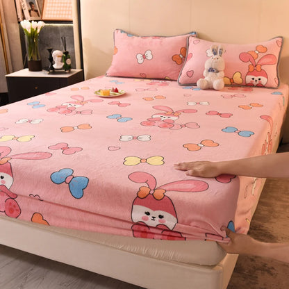 Queen Double Size Bed Sheet Polyester Elastic Fitted Sheet Velvet Soft Flannel Warm Mattress Cover King Full Twin Size Winter