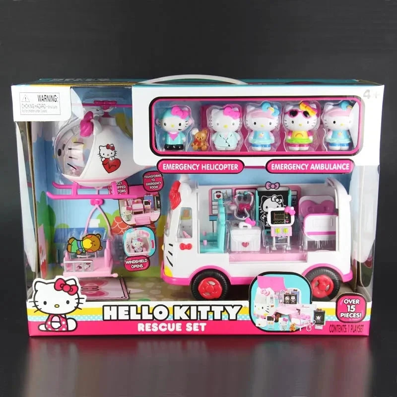 Original Cartoon Hello Kitty Cartoon Plane Ambulance Family Girl Toys Hobbies Action Figures Holiday Gifts for Children Good Vibrations