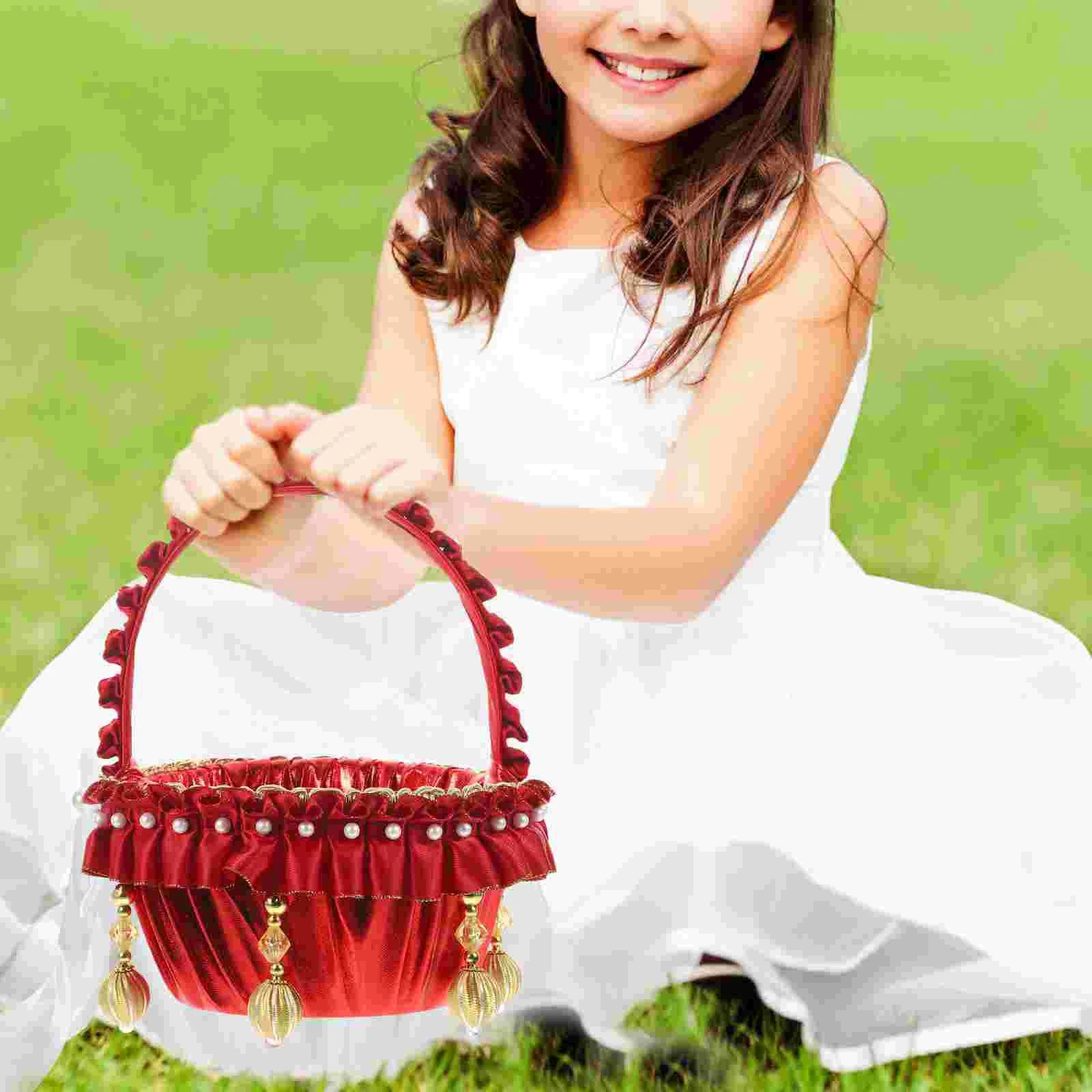 Pearl Flower Girl Basket Red Baskets Roses Small Rustic Wedding Elegant Vintage Good Vibrations