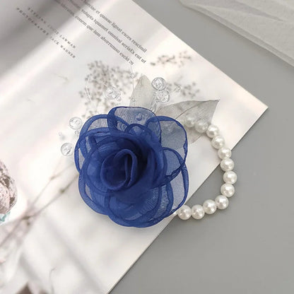Girls Bridesmaid Wrist Flowers Pearl Ribbon Rose Bracelet for Wedding Prom Party Bride to Be Bridesmaid Gift Wedding Accessories Good Vibrations