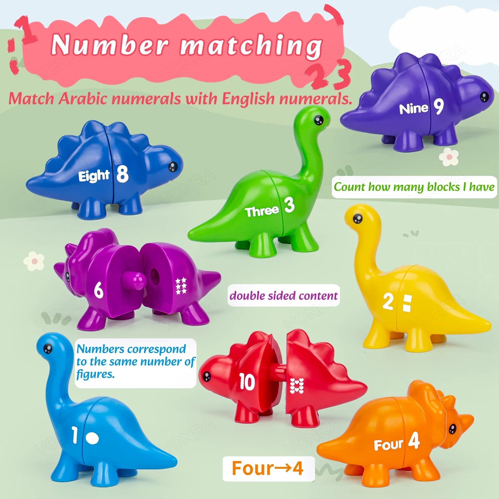 Matching Dinosaur Toy With storage bucket Montessori Toys for Kids Counting Learning Toys for Toddlers Children Development Game Good Vibrations