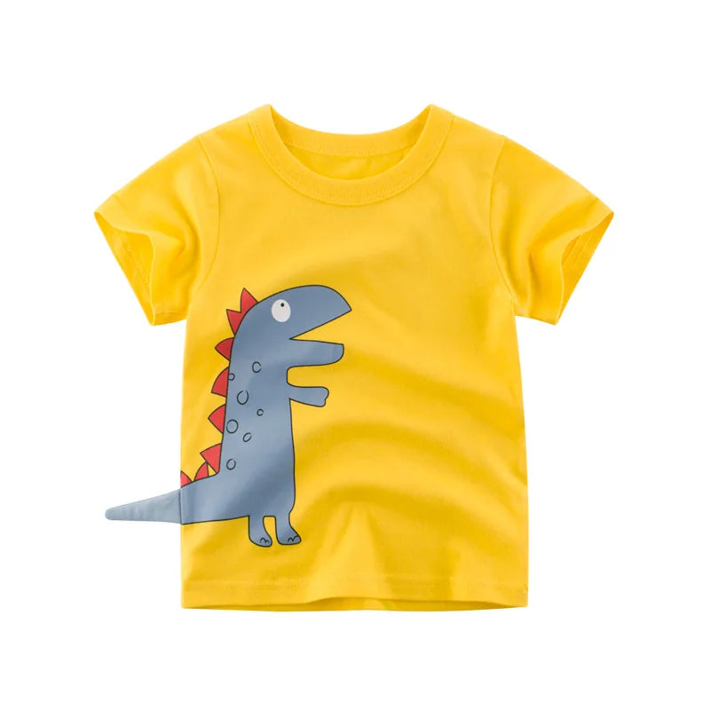 2024 Children 3D Cartoon Short T-Shirts Clothes for Boy 100% Cotton Short Sleeve Dinosaurs Cute Kids Casual Sport Top Tees Good Vibrations