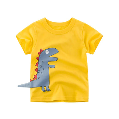 2024 Children 3D Cartoon Short T-Shirts Clothes for Boy 100% Cotton Short Sleeve Dinosaurs Cute Kids Casual Sport Top Tees Good Vibrations